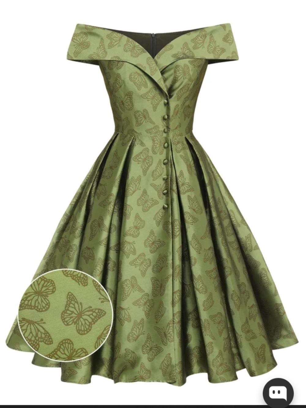 NWT 1950s inspo Off-Shoulder Green Butterfly Fit & Flare Dress